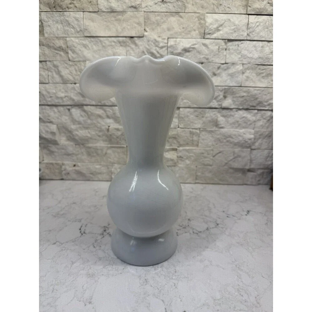 Vintage White Milk Glass Pitcher Vase Mid-century Modern Design Gloss Finish